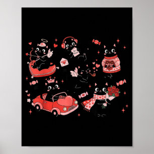 Affiche Chat Rétro Noir Cœur Saint-Valentin Mignon Chatons