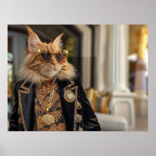 Affiche Chat riche debout devant un manoir