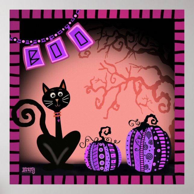 Affiche Chat rose amusant Halloween Inspirivity Classe (Devant)
