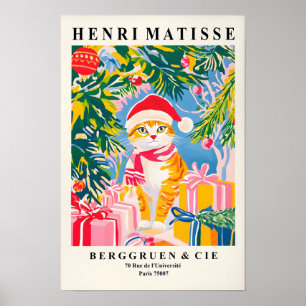 Affiche Chat roux tabby en chapeau de Père Noël, impressio