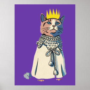 Affiche Chat royal en couronne et robe Graphisme Pop Art V