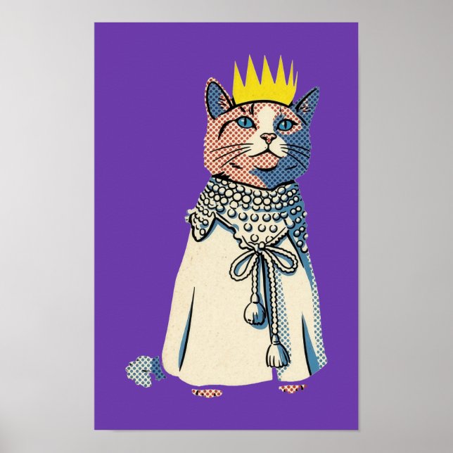 Affiche Chat royal en couronne et robe Graphisme Pop Art V (Devant)