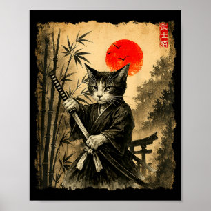 Affiche Chat Samouraï Art Japonais Hommes Garçons Drôle Gr