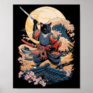 Affiche Chat Samurai Chat japonais Anime Ninja