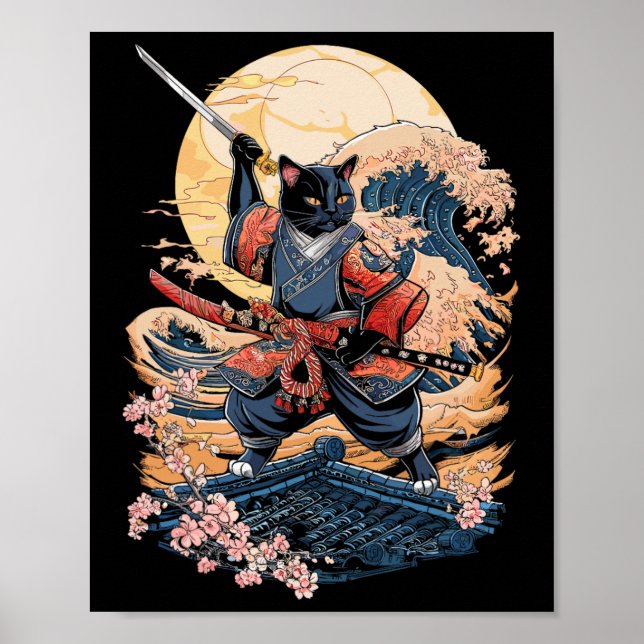 Affiche Chat Samurai Chat japonais Anime Ninja (Devant)