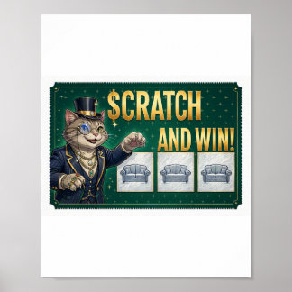 Affiche Chat Scratch and Win — Chat de ticket de loterie d