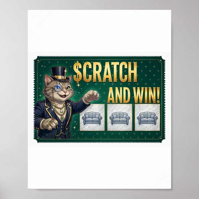Affiche Chat Scratch and Win — Chat de ticket de loterie d (Devant)