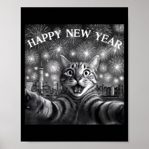 Affiche Chat selfie avec compte à rebours de feu d'artific