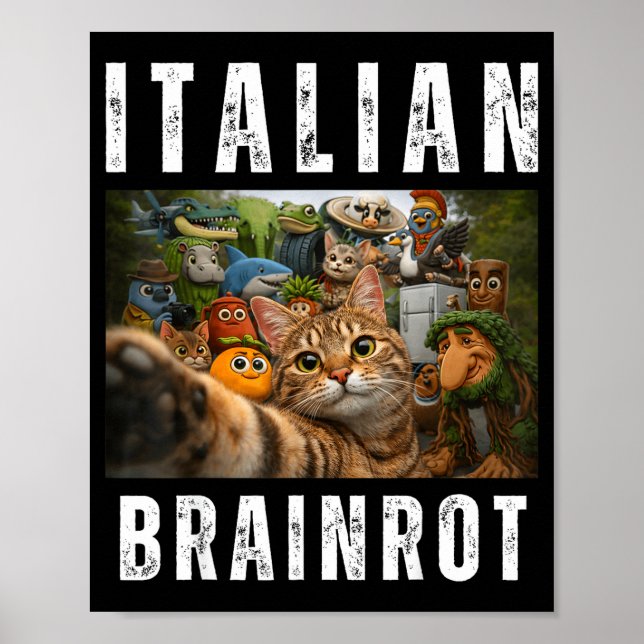 Affiche Chat selfie avec mème drôle de brainrot italien (Devant)