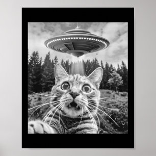 Affiche Chat selfie avec un alien ufo drôle de chat pour h