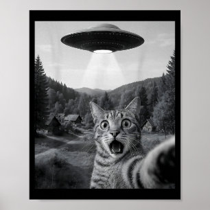 Affiche Chat selfie avec un OVNI alien drôle chat Ed chat 
