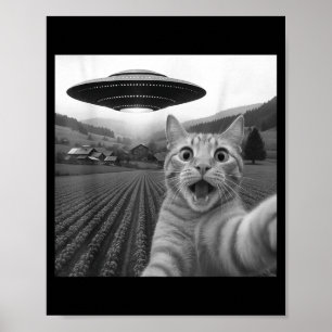 Affiche Chat selfie avec un OVNI alien drôle pour hommes f