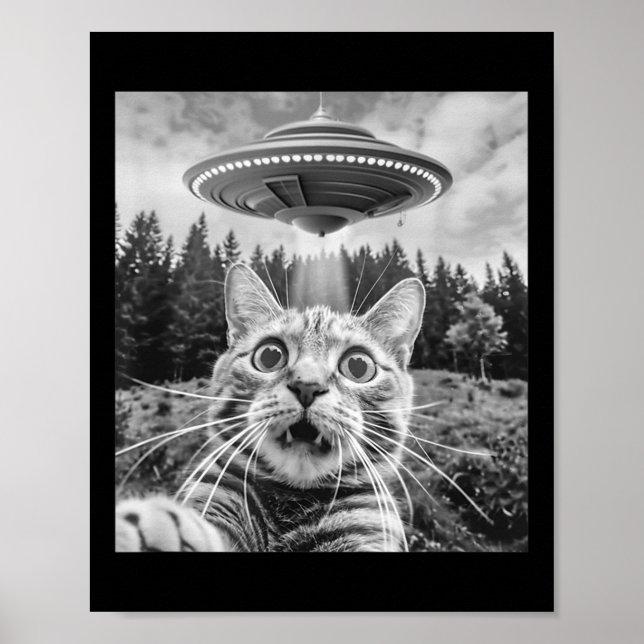 Affiche Chat selfie avec un OVNI alien drôle pour hommes f (Devant)