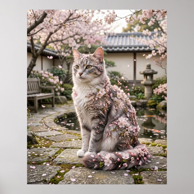 Affiche Chat Sérénité Fleur de Cerisier (Devant)