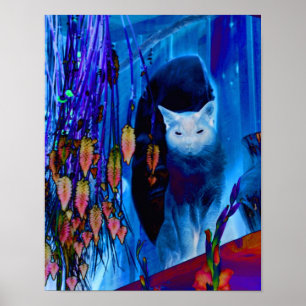 Affiche Chat Siamese bleu électrique Art animal Abstrait