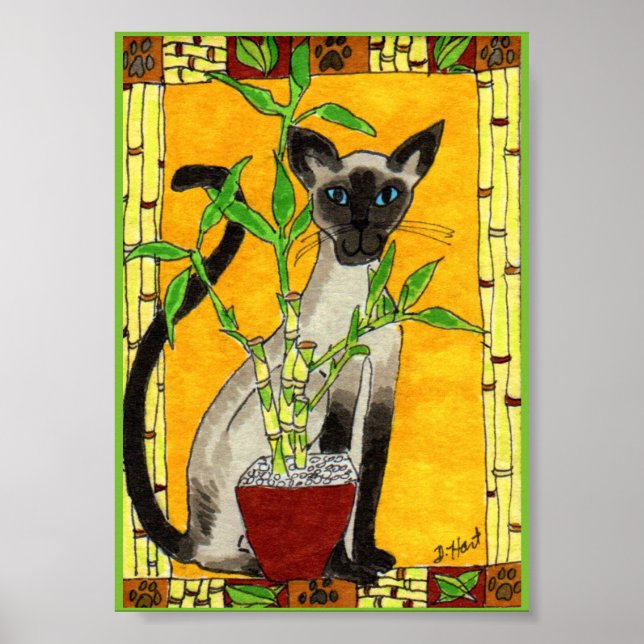 Affiche Chat siamois avec Bambou Plante Mini Art populaire (Devant)