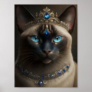 Affiche Chat Siamois avec Couronne Bijoux et Collier