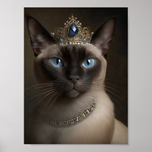 Affiche Chat siamois avec couronne et collier