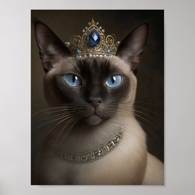 Affiche Chat siamois avec couronne et collier (Devant)