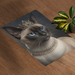 Affiche Chat siamois avec couronne et collier