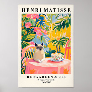 Affiche Chat Siamois Boire Café, Amusant Décor De Cuisine,