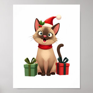 Affiche Chat siamois Noël Vacances Santa Chat siamois Noël
