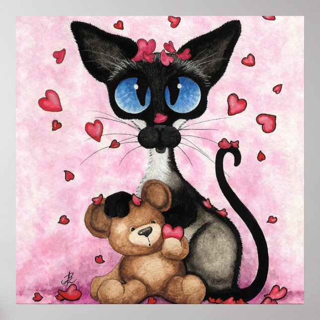 Affiche Chat siamois Saint-Valentin par Bihrle (Devant)