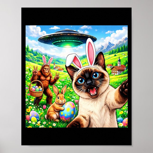 Affiche Chat siamois selfie avec le lapin de Pâques Bigfoo (Devant)