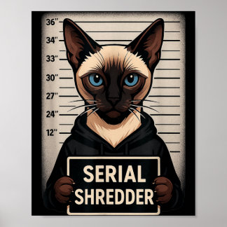 Affiche Chat siamois tueur en série Mugshot drôle d'animal