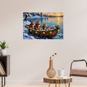 Affiche Chat Sibérien Noël Bateau Fêtes