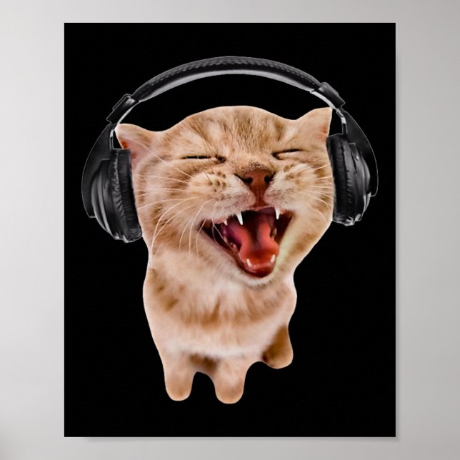 Affiche Chat Silencieux avec casque (Devant)