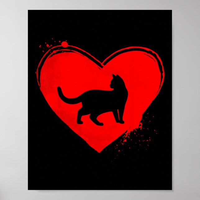 Affiche Chat Silhouette Forme cardiaque Saint-Valentin Amo (Devant)