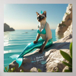 Affiche Chat Sirène pour les amoureux de chat siamois Affi
