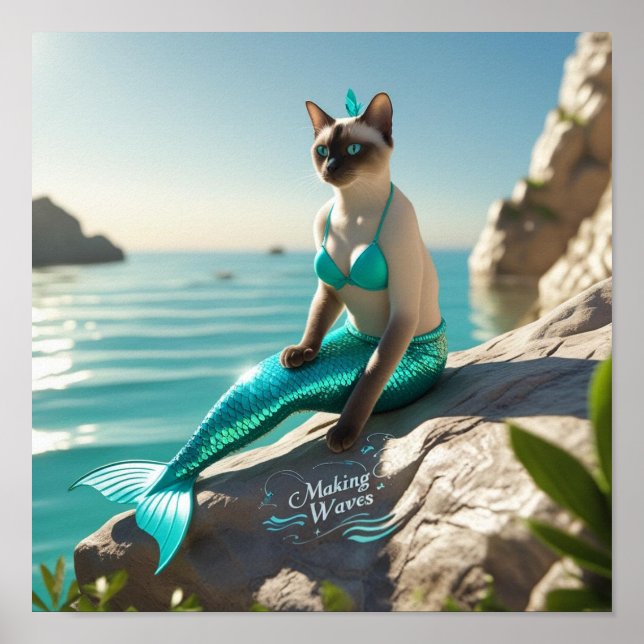 Affiche Chat Sirène pour les amoureux de chat siamois Affi (Devant)