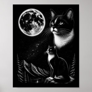 Affiche Chat Smoking Howlant Vers La Lune Rétro 90
