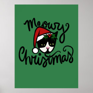 Affiche Chat Smoking Noël