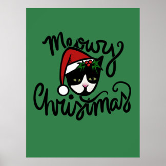 Affiche Chat Smoking Noël