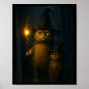 Affiche Chat sorcier drôle et bizarre pour Halloween Meme 