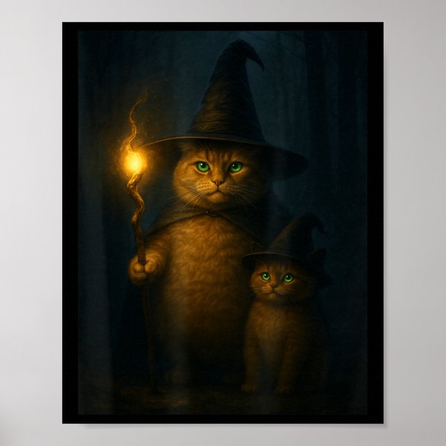 Affiche Chat sorcier drôle et bizarre pour Halloween Meme  (Devant)