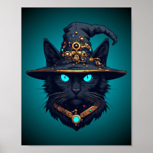 Affiche Chat Sorcière Lunettes de Soleil Néon Cyberpunk Me