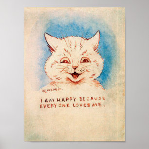 Affiche Chat souriant heureux, Louis Wain