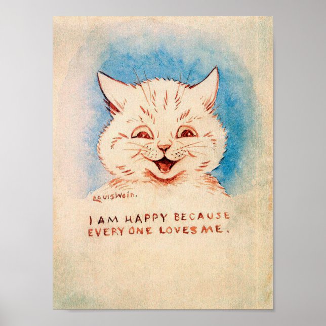 Affiche Chat souriant heureux, Louis Wain (Devant)