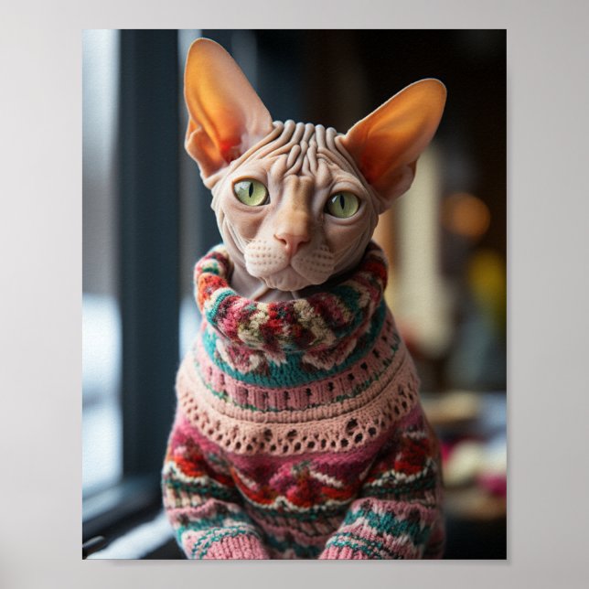 Affiche Chat Sphynx avec pull (Devant)