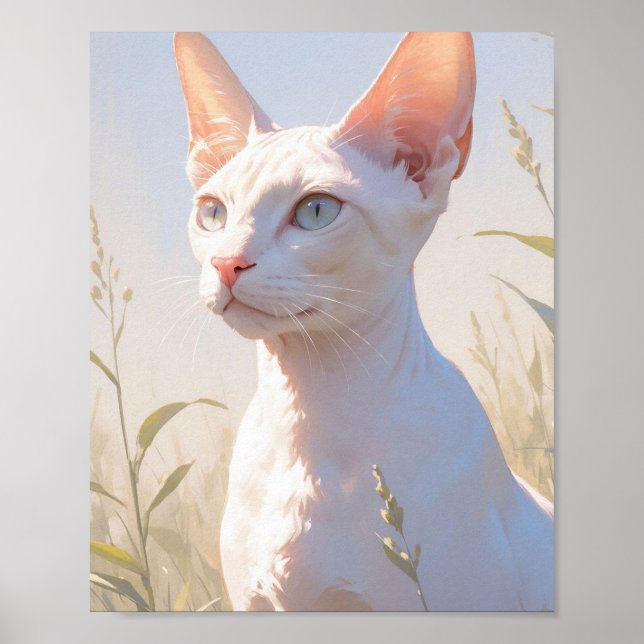 Affiche Chat Sphynx blanc et fleurs (Devant)