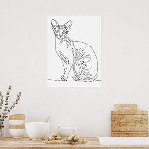 Affiche Chat Sphynx Dessiné à la Main - Art en Ligne Minim