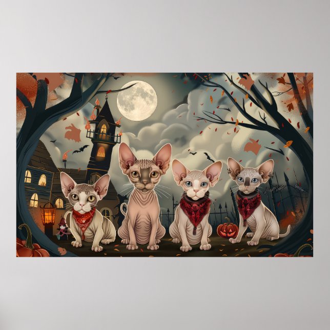 Affiche Chat Sphynx Halloween Épouvantable (Devant)