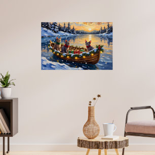 Affiche Chat Sphynx Noël Bateau Fêtes