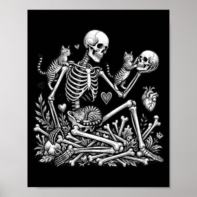 Affiche Chat squelette Crâne Kitty Mignon Halloween Hommes (Devant)