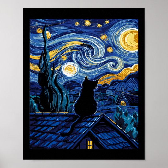 Affiche Chat Starry Nuit Van Gogh Chat Art Lover Drôle Cha (Devant)