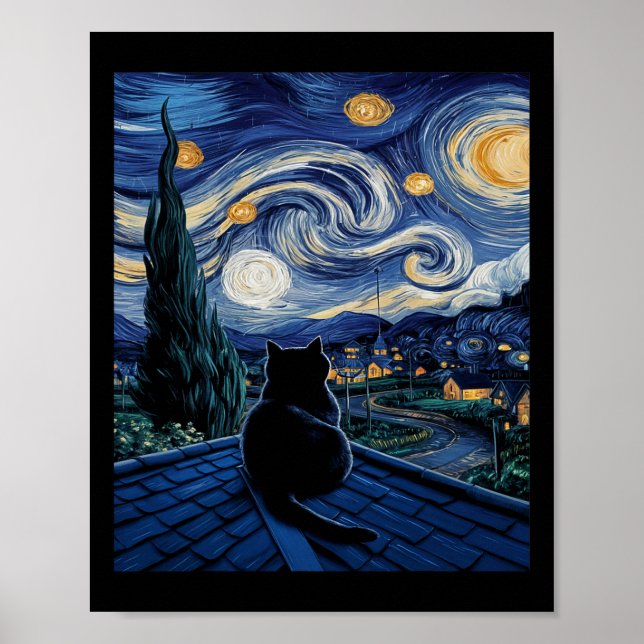 Affiche Chat Starry Nuit Van Gogh Chat Art Lover Drôle Cha (Devant)